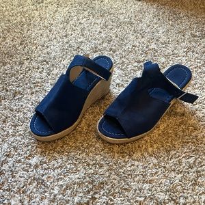 Navy Blue Suede 3in Wedges Open Toed Size 7